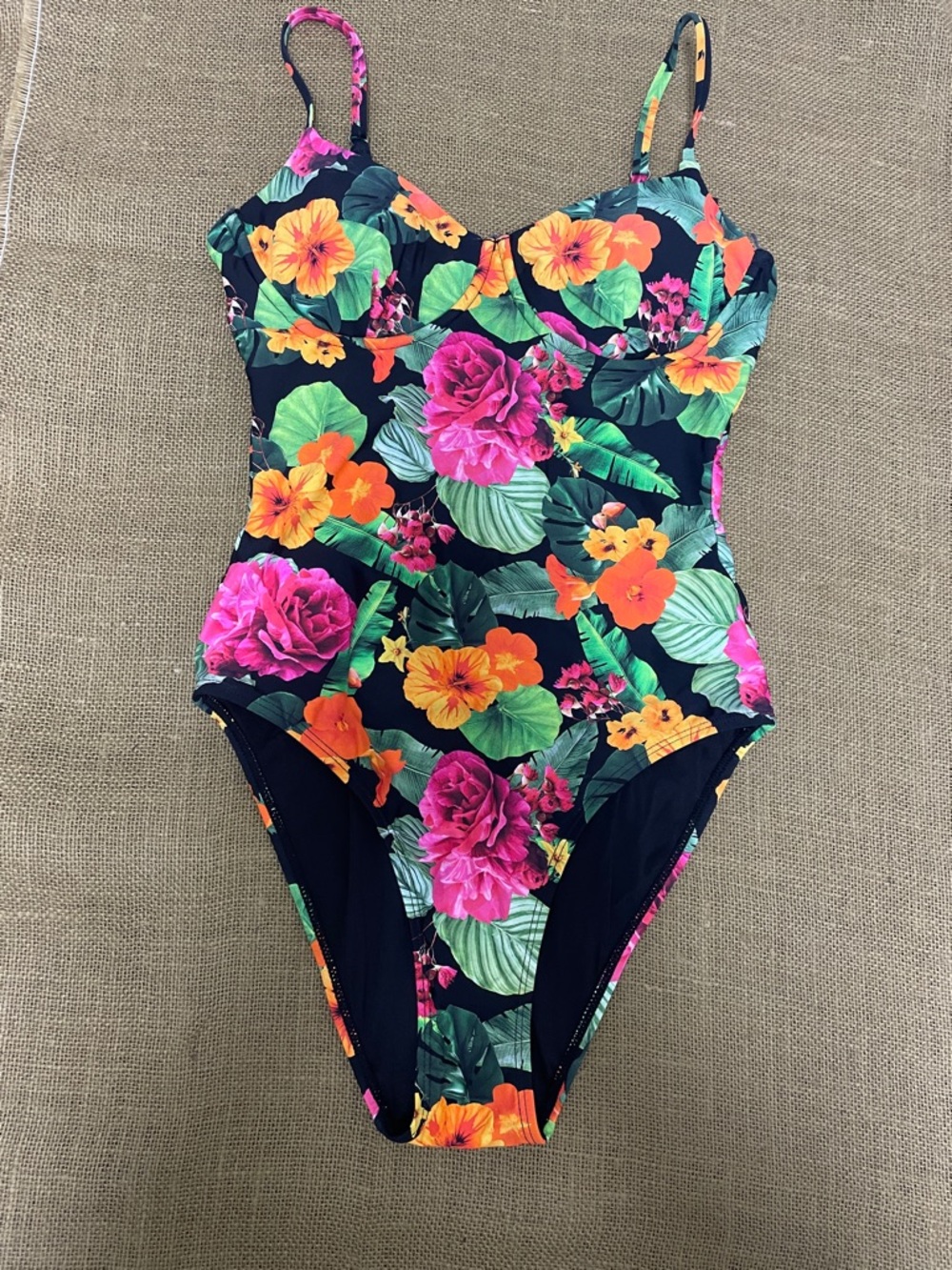 Andie Black One-Piece Swimsuit with Pink & Orange Floral Print